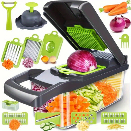 Vegetable Chopper 16-in-1 with 8 Blades and Container - Professional Onion Chopper, Multi-Function Food Slicer Dicer for Kitchen, Carrot Garlic Veggie Cutter with Storage Box