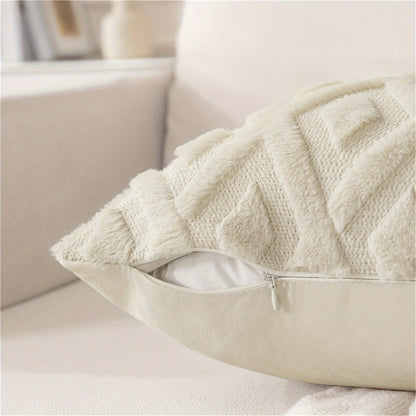Luxury Faux Wool Pillow Covers 18x18 Set of 4 Boho Soft Plush Decorative Cushion Cases with Zipper for Couch Sofa Living Room - Heather Pink Navy Blue Yellow