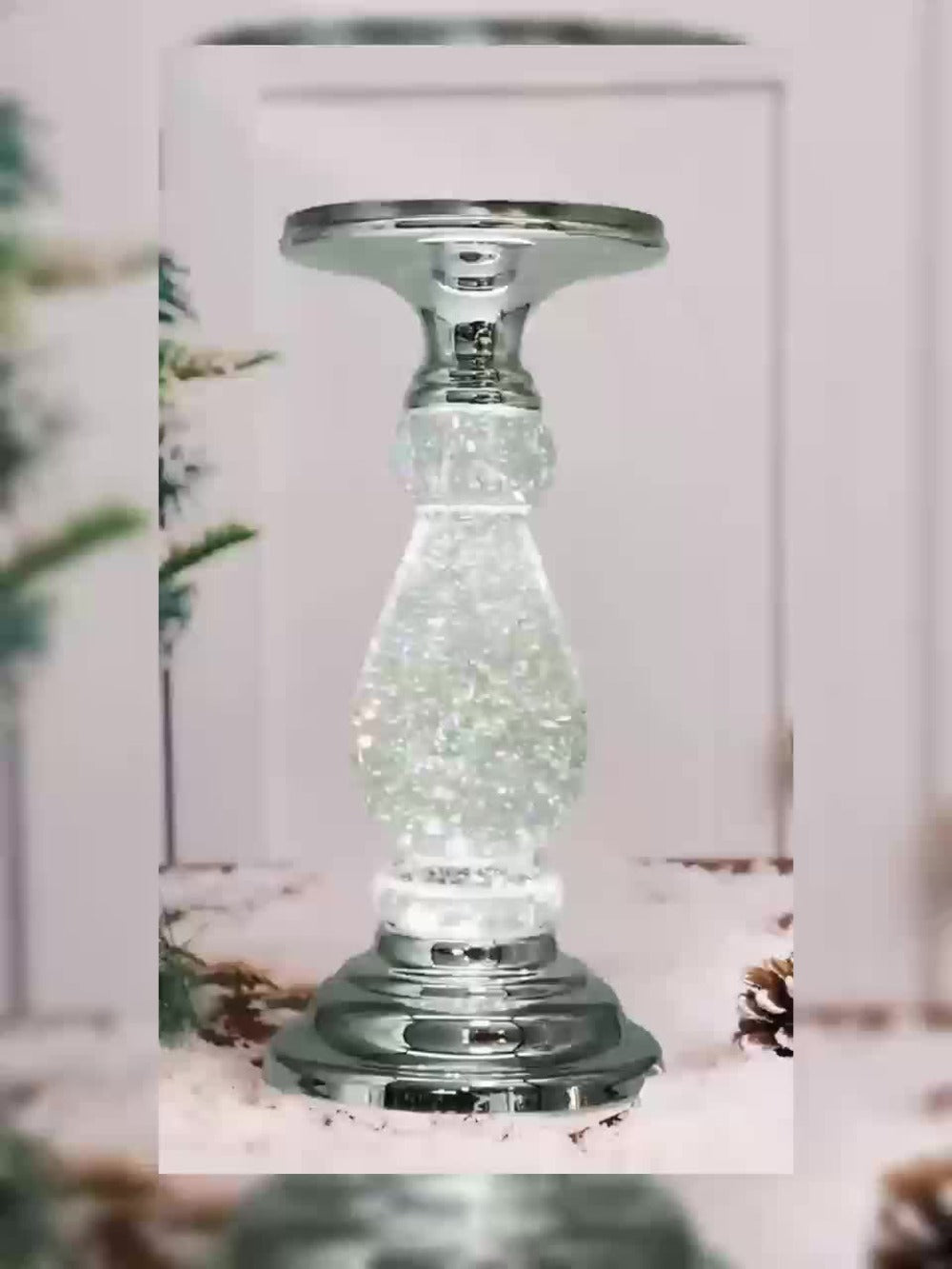 LED Candle Holder Swirling Acrylic Water Lantern Pedestal Candlestick Table Centerpiece for Wedding Party Birthday Anniversary Christmas Housewarming Gift Silvery Golden