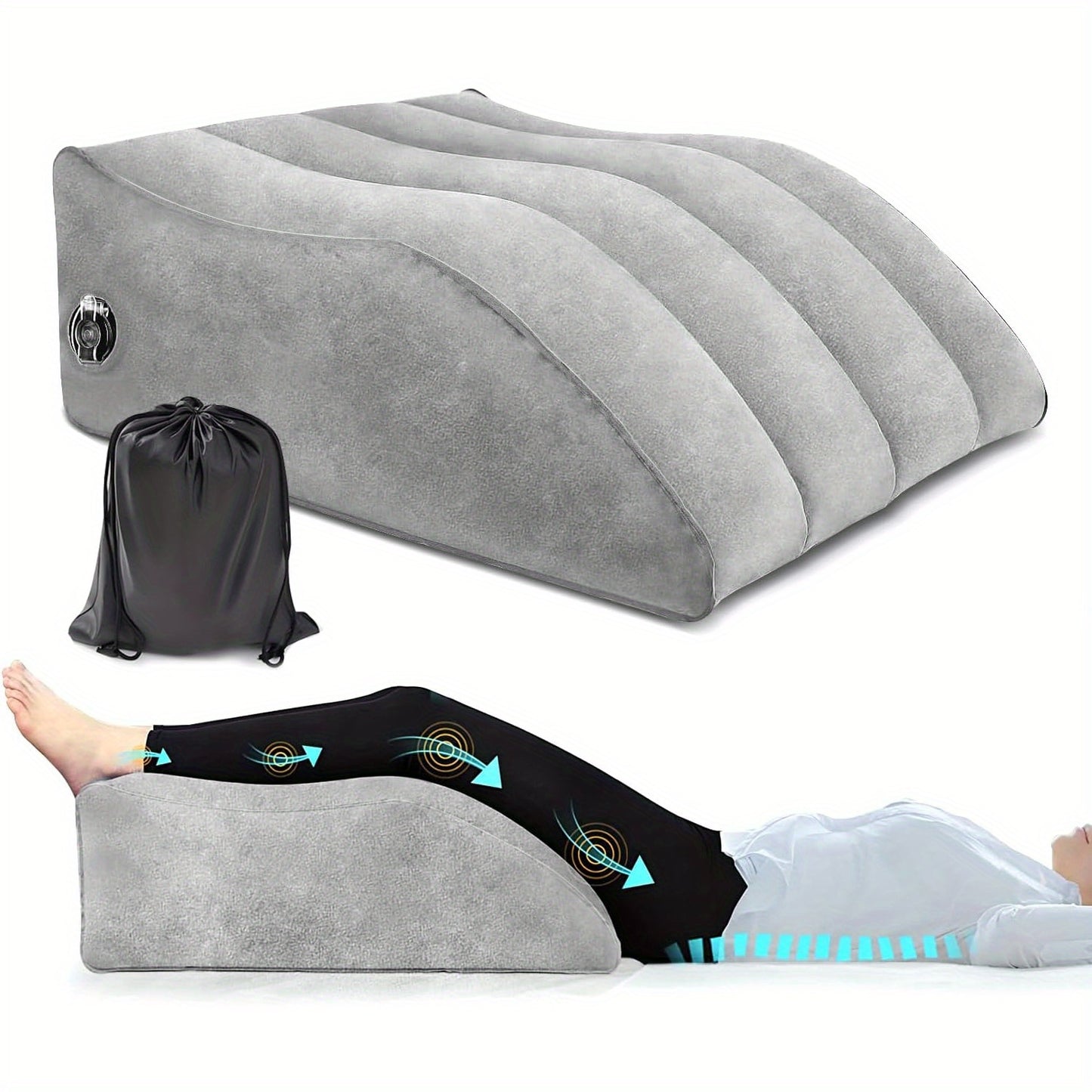 Inflatable Leg Elevation Pillow for Sleeping – Wedge Knee Support Cushion for Swelling Relief, Ergonomic Leg Raise Pillow for Bed, Travel & Camping, Lightweight & Portable, Gray