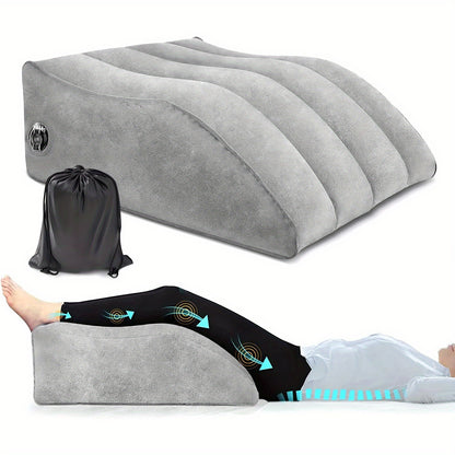 Inflatable Leg Elevation Pillow for Sleeping – Wedge Knee Support Cushion for Swelling Relief, Ergonomic Leg Raise Pillow for Bed, Travel & Camping, Lightweight & Portable, Gray