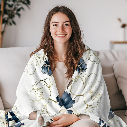 Floral Flannel Blanket – 280gsm Soft Warm Elegant Flower Print Bedspread for Sofa, Bed & Living Room, Machine Washable, 3 Sizes