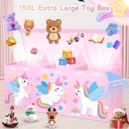 Kids Collapsible Storage Box with Lid Large Toy Chest Bin Organizer Durable Cardboard Flip Top Unicorn Dinosaur for Playroom Bedroom Nursery Boys Girls