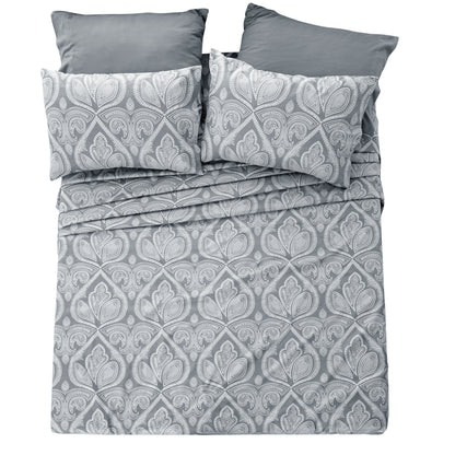 Paisley Bed Sheet Set 6-Piece Soft Brushed Microfiber Deep Pocket Fitted Sheet Wrinkle Free All-Season Comfort