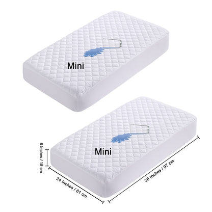 Mini Crib Mattress Protector Fitted Sheet 2 Pack – Quilted Breathable No Noise Baby Mattress Cover | 100% Polyester Protective Play Mat for Standard & Mini Crib | Coffee, Black & Yellow