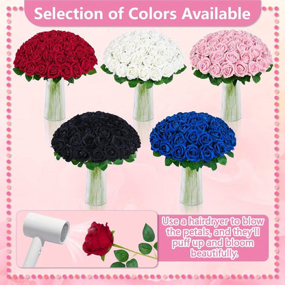 Artificial Roses Bulk with Long Stems – Real Touch Velvet Fake Flowers for Wedding Bouquet, Bridal Centerpiece, Valentine's Day, Mother's Day, Home Decor (50/100pcs, Multi Colors)