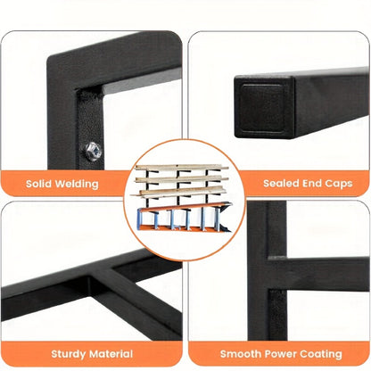 Lumber Storage Rack Wall Mount 4-Level – 800 LBS Per Level Metal Wood Organizer Rack for Garage, Shed & Workshop | Heavy Duty Wall Mounted Wood Storage Rack for Lumber, Pipes & Long Materials | Black