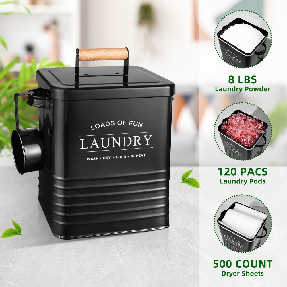 Laundry Pod Container & Dryer Sheet Holder Set with Scoop – Metal Farmhouse Laundry Room Organizer, Detergent Dispenser & Soap Storage