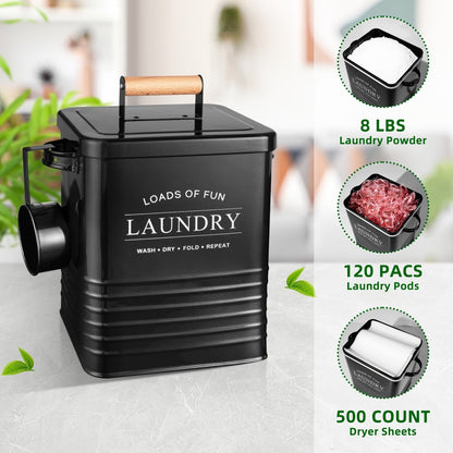 Laundry Pod Container & Dryer Sheet Holder Set with Scoop – Metal Farmhouse Laundry Room Organizer, Detergent Dispenser & Soap Storage