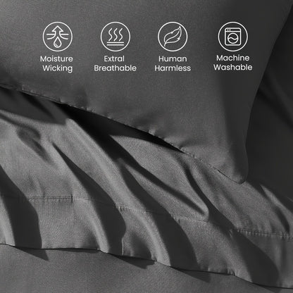 Cooling Fitted Sheet Bamboo Blend Ultra-Soft Deep Pocket Bed Sheet for Hot Sleepers Twin Full Queen King Size Machine Washable Breathable Cooling Bedding White Black Gray Navy Purple Apricot
