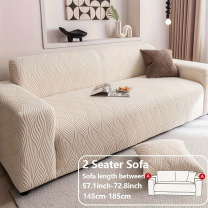 Polar Fleece Sofa Cover Modern Jacquard Elastic Slip-Resistant All Season Furniture Protector for Living Room Office Bedroom - 1 2 3 4 Seater with Free Matching Pillowcase