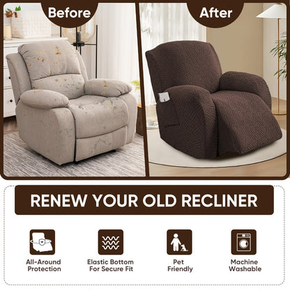 Stretch Recliner Slipcover with Pocket | All-Season 95% Polyester Spandex, All-in-One Recliner Chair Cover, Removable Washable Soft, Living Room Home Decor, 9 Colors