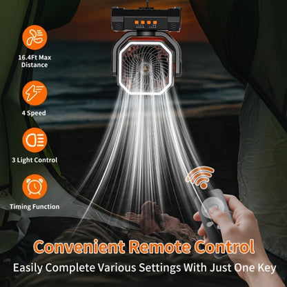 Camping Fan 20000mAh with LED Lantern and Remote Control, 4-Speed 90° Oscillation 1-8H Timer, 59-Hour Battery Life Power Bank Fan with Hook for Tent, Hiking, Outdoor and Indoor Use