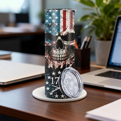 Skull Tumbler 20oz Patriotic Skull Pattern Stainless Steel Insulated Cup with Lid & Straw Travel Coffee Mug Hot Cold Drinks Gift Birthday Halloween Christmas