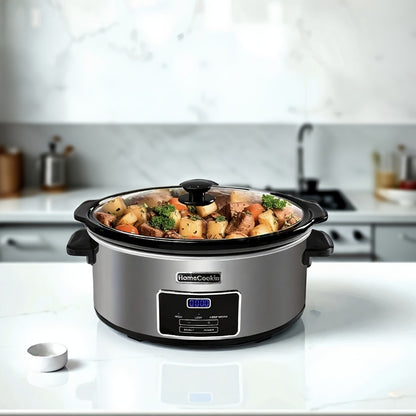 Digital Slow Cooker 6 & 7 Quart Programmable with Non-stick Ceramic Bowl, Countdown Timer & Keep Warm – Oval Glass Lid Crock Pot for Family Meals Soups Stews Holiday Cooking