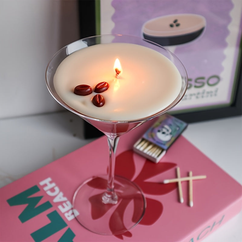 Coffee Martini Scented Candle – Soy Wax Espresso Cocktail Candle with Coffee Bean Embellishment & Glitter, 12+ Hour Burn, Unique Birthday Gift, Valentine's Day, Mother's Day & Teacher Appreciation Gift for Candle Lovers