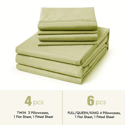 Bed Sheet Set Deep Pocket Soft Microfiber - Fitted Sheet Flat Sheet & Pillowcases Twin Full Queen King - Cooling Breathable Fade Resistant Sheets for Daily Use Dorms Guest Rooms