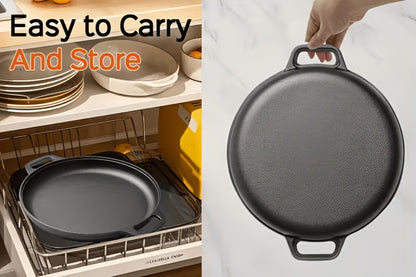 Cast Iron Skillet 11 Inch Pre-Seasoned Round Grill Pan with Dual Loop Handles – Even Heating for Oven, Stovetop, Campfire & Grill | Heavy-Duty Kitchen Cookware for Pizza, Steak & More