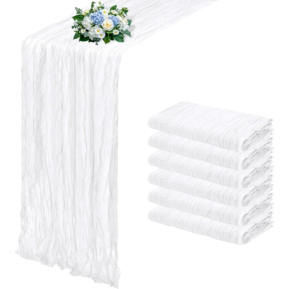 Cheesecloth Table Runner 6 Pack | Boho Gauze Semi-Sheer Fabric 21.7×72.8 Inch for Wedding, Baby Shower & Farmhouse Decor