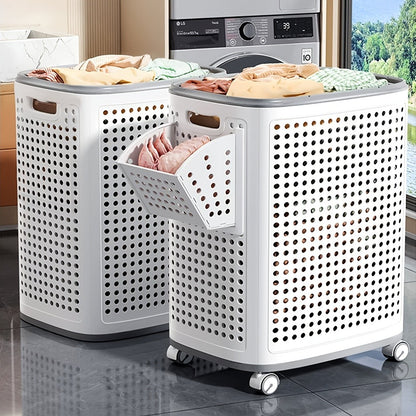 Wheeled Laundry Hamper Large Foldable with Dividers & Dust-Proof Lid – 360° Breathable Mesh Basket on Wheels, Reinforced Steel Base, Portable Clothes Organizer for Bedroom, Bathroom & Dorm