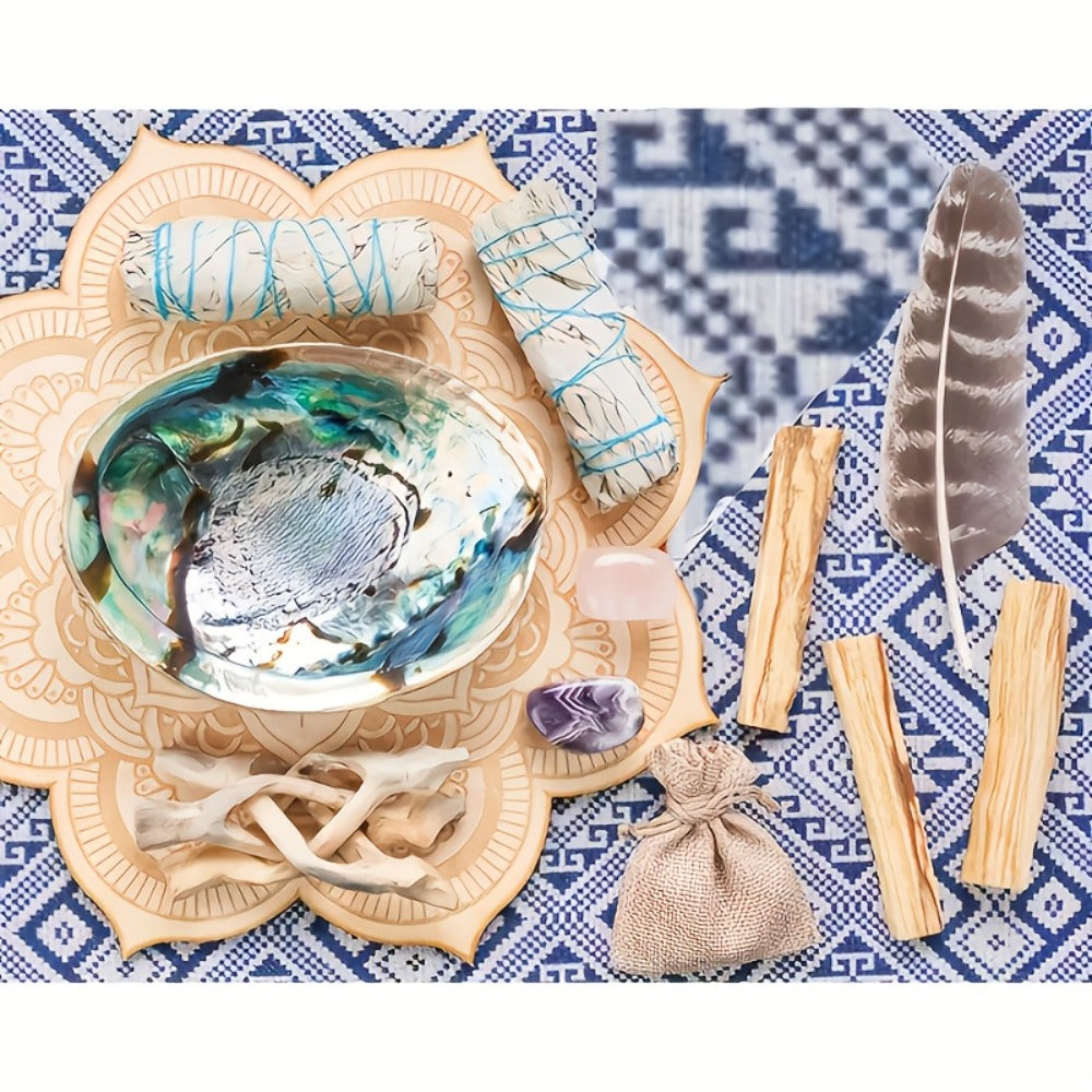 White Sage Smudge Kit 11pcs – 2 White Sage Bundles, 3 Palo Santo Sticks, Abalone Shell with Stand, Crystal Stones – Spiritual Cleansing Gift Set for Home, Meditation & Ritual Decor