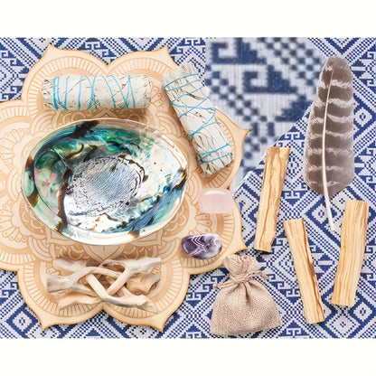White Sage Smudge Kit 11pcs – 2 White Sage Bundles, 3 Palo Santo Sticks, Abalone Shell with Stand, Crystal Stones – Spiritual Cleansing Gift Set for Home, Meditation & Ritual Decor