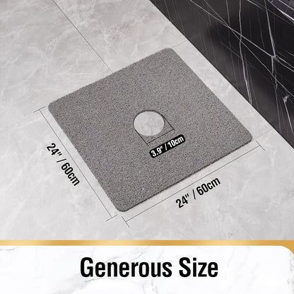 Non-Slip Shower Mat PVC Loofah Bath Mat with Drain Holes – Quick-Dry Square Bathtub Floor Mat, No Suction Cups Needed, Soft Cushioned, 24x24 Inch, Grey/White/Beige