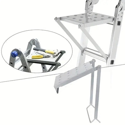 Ladder Platform Scaffold Board 400 lb Heavy Duty Non-Slip Work Tray Retractable Workstation Tool Tray Attachment for Extension Ladders Easy Install Silver