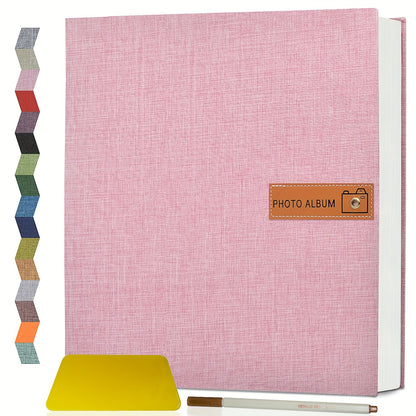 Self Adhesive Photo Album Scrapbook – Large Linen Cover Memory Book for 4x6 5x7 8x10 Photos, DIY Picture Book with Metal Pen, Gift for Mom, Baby, Wedding, Valentine's Day & Mother's Day, 40 & 60 Pages
