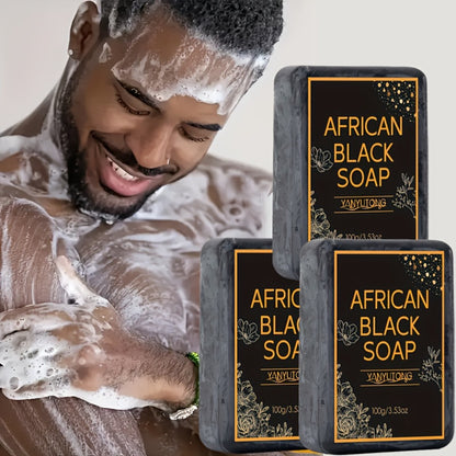 African Black Soap Bars – Moisturizing Body & Face Cleanser with Coconut Oil, Olive Oil & Shea Butter | Rich Foam Plant Extract Skin Care Soap for Daily Use
