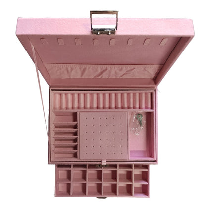 Velvet Jewelry Organizer Box with Lock & Drawers – Large Capacity Storage Case for Rings, Necklaces, Earrings & Bracelets, Travel Jewelry Box