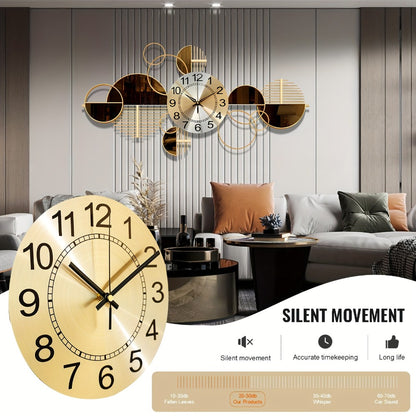 Metal Wall Clock Silent Non-Ticking Irregular Arched Crown Design 31x17 Inch Large Decorative Clock for Living Room Bedroom Home Decor