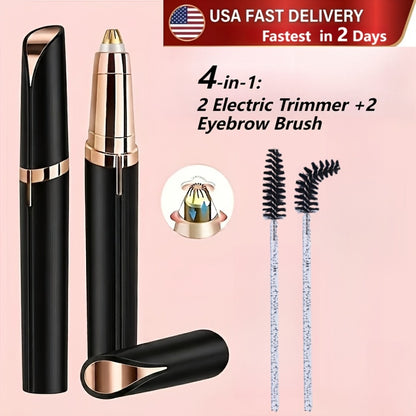 Electric Eyebrow Trimmer for Women 2 Pack, USB Rechargeable Painless Precision Eyebrow Razor Pen, Portable Hair Remover for Face Lip Leg Armpit – Pink White Colorful