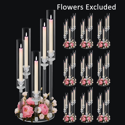 Acrylic Candelabra Candle Holder – Clear Crystal 5-Arm & 6-Arm Taper Candlestick Holders for Wedding Centerpiece, Dining Table, Party & Anniversary Decor