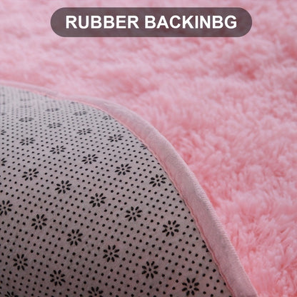 Round Shaggy Plush Rug – Soft Fluffy Circular Carpet for Bedroom & Living Room, Easy Clean