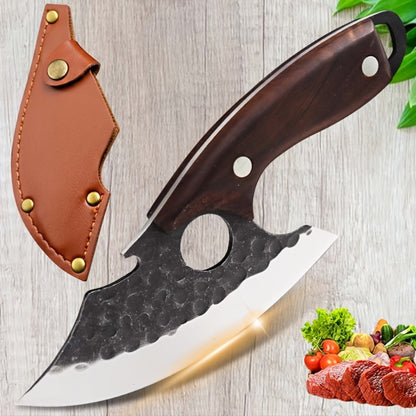 Kitchen Chef Knife Set 3 Piece Stainless Steel - Sharp Boning Knife, Utility Knife & BBQ Knife with Hammered Blade, Wood Handle, Full Tang, Multipurpose Cooking Knives for Meat Vegetables