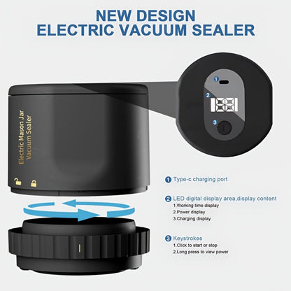 Electric Mason Jar Sealer One-Touch Vacuum Seal - 2025 New Model Automatic Jar Sealer Kit with Wide Mouth & Regular Mouth Lids, Food Storage Vacuum Sealer for Mason Jars, Canning Jar Lid Sealer, Black & White