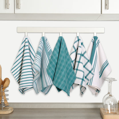 Kitchen Dish Towels 10 Pack - 100% Cotton Flat Weave, Absorbent & Reusable, Multi-Color Set for Cooking, Cleaning & Drying
