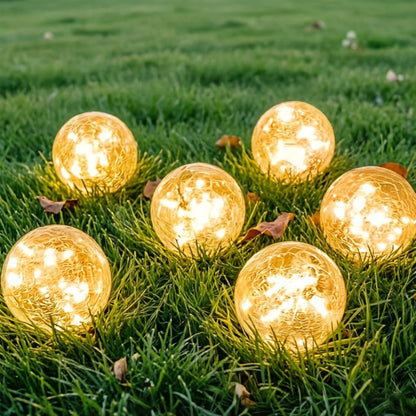Solar Garden Lights Cracked Glass Ball – LED Outdoor Decorative Solar Lawn Lights IP44 Waterproof with Ground Stake for Garden, Yard, Pathway & Lawn – Set of 2 or 4