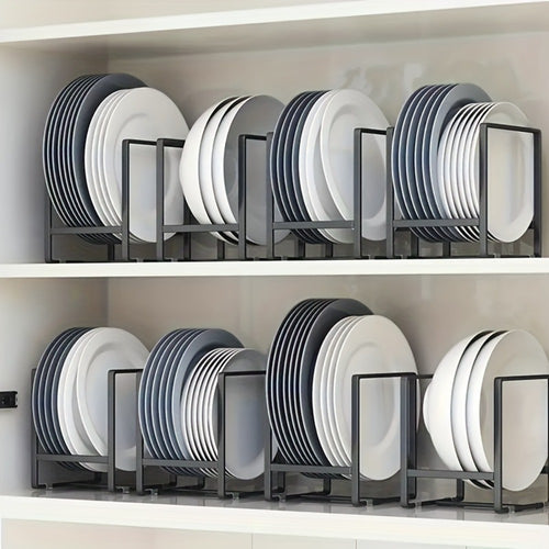 4pcs Stainless Steel Dish Rack Cabinet Organizer with Drain Tray - Space Saving Kitchen Countertop Storage Rack Set
