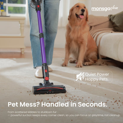 Cordless Vacuum Cleaner 46KPA Powerful Suction Lightweight Detachable Battery Anti-Tangle V-Shaped Brush 6-Stage Filtration 1.8L Dust Cup for Hard Floor Carpet Pet Hair Home