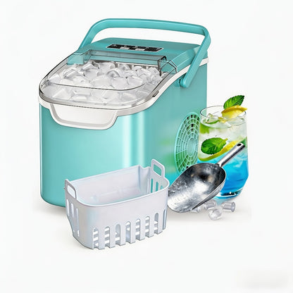Portable Ice Maker Machine 26 Lbs/Day - Countertop Ice Maker Makes 8 Ice Cubes in 6 Minutes, 2 Ice Sizes, Self-Cleaning with Basket & Scoop for Home Kitchen Party Camping Bar RV, 4 Colors Available