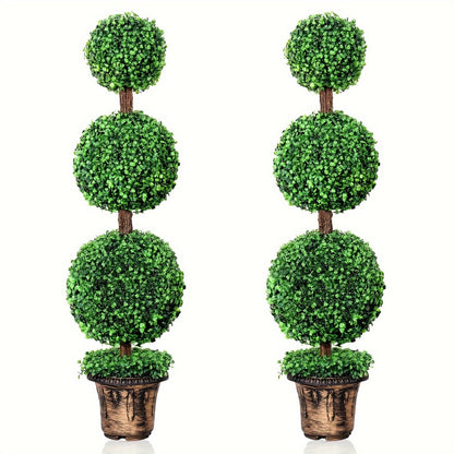 Artificial Boxwood Topiary Tree 2 Pack 3ft 4ft Faux Topiary Ball Tree Potted Plant for Front Door Porch Living Room Indoor Outdoor Decor