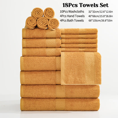 Bath Towel Set 450GSM Soft Absorbent - 12 16 18 Piece Cotton Blended Solid Color Bathroom Towels Set for Bath Hand Face | Hotel Spa Quality | Travel Shower Home | Multiple Colors & Sizes Available