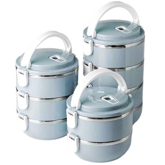 Stainless Steel Lunch Box Insulated Bento Box with Lid - Cylindrical Stackable Food Container for Office School Camping and Picnic, Dishwasher Safe Thermal Lunch Box Available in 2, 3 or 4 Layer for Adults and Kids