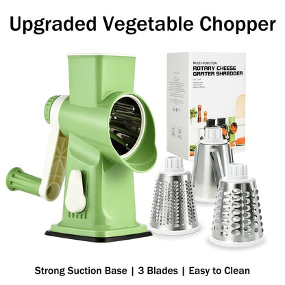 Rotary Vegetable Chopper Cheese Grater 5 Interchangeable Drum Blades Suction Base Ergonomic Handle for Cheese Vegetables Nuts Slicing Shredding