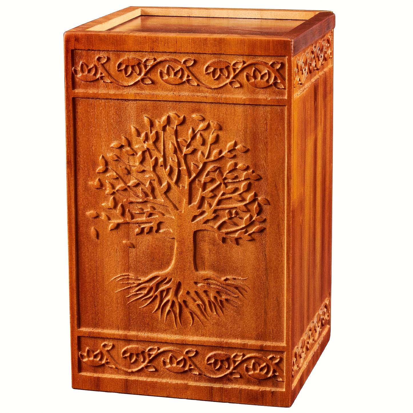 Cremation Urns for Human Ashes Adult – Wood Tree of Life Memorial Urn Box 200 Cu In for Men Women Child Burial Funeral Keepsake Holds Adult Ashes Fits Pets Cat Dog