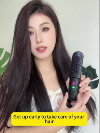 Wireless Hair Straightener Comb - Portable Cordless Straightening Brush with 3-Min Fast Heat, 3 Temp Settings 170-190°C, Negative Ion Technology, 3D Comb Design, Lightweight Travel Hair Straightener