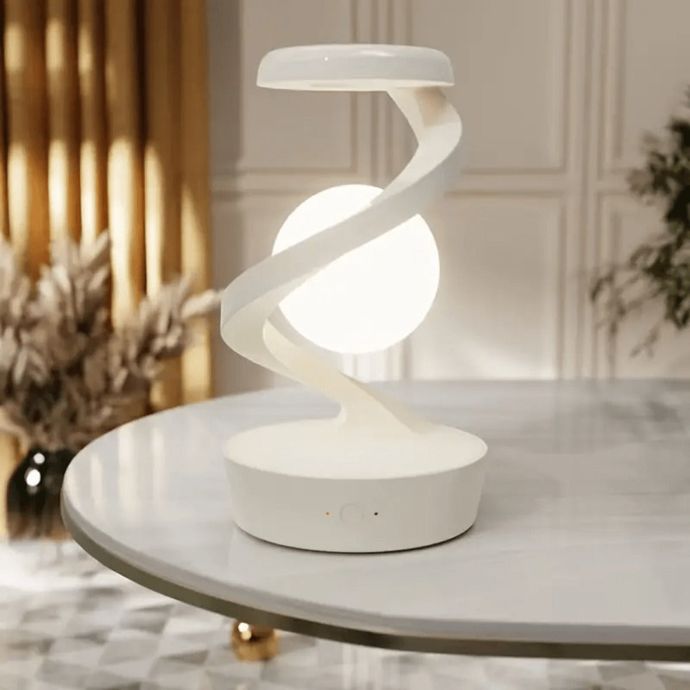 Floating Rotating Night Light with Wireless Charger – Smart Desktop Visual Levitating Lamp with Light Sensor, Hand Wave Control, Atmosphere Mood Light for Bedroom Office Party Decor, Gift (Grey/White)