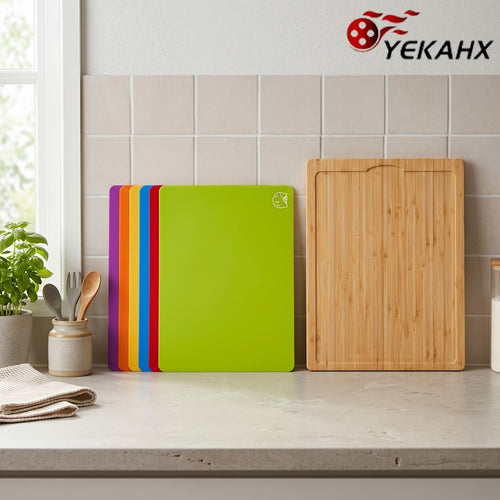 Bamboo Cutting Board Set for Kitchen – Food-Safe Cheese Platter & Charcuterie Board for Meat, Cheese, Bread, Vegetables & Fruits, Perfect Home Kitchen Gadget or Housewarming Gift, 1pc or 7pcs Set